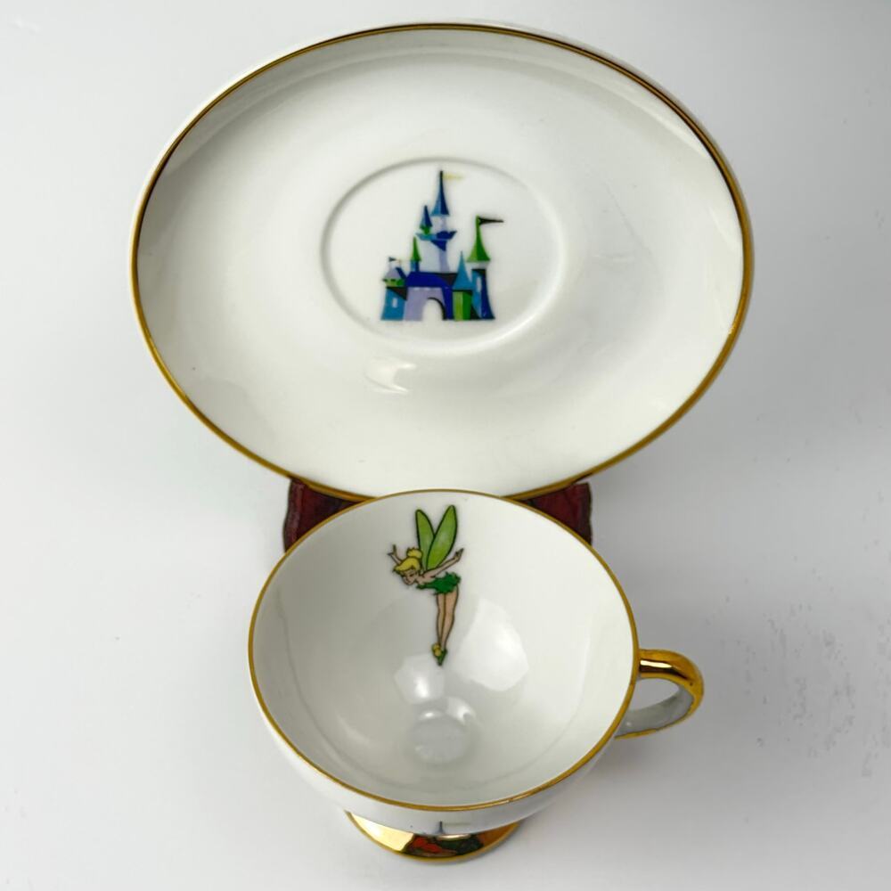 Vintage Disneyland Tinker Bell Teacup Saucer Gold Trim Footed Cup Disneyana Rare - Picture 3 of 7